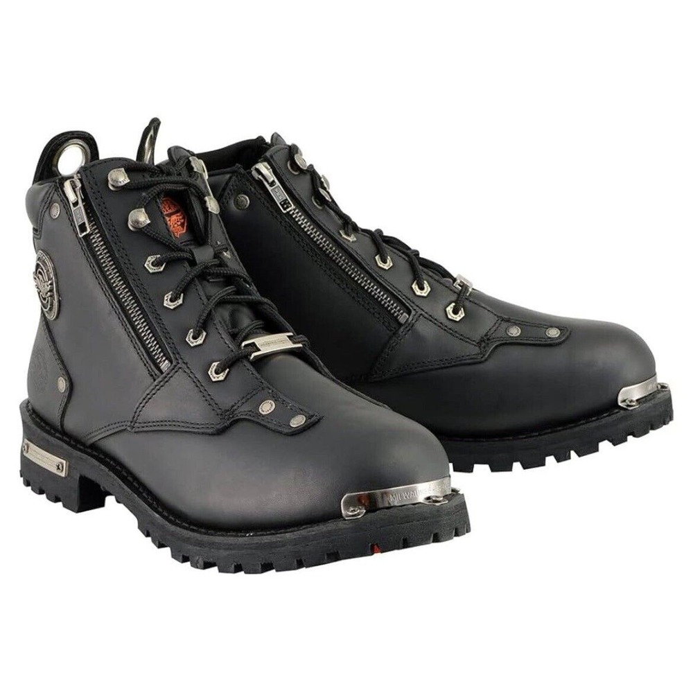 Milwaukee MBM103 Black Leather Zip Lace Motorcycle Boots Mens 11 Fast Ship NEW
